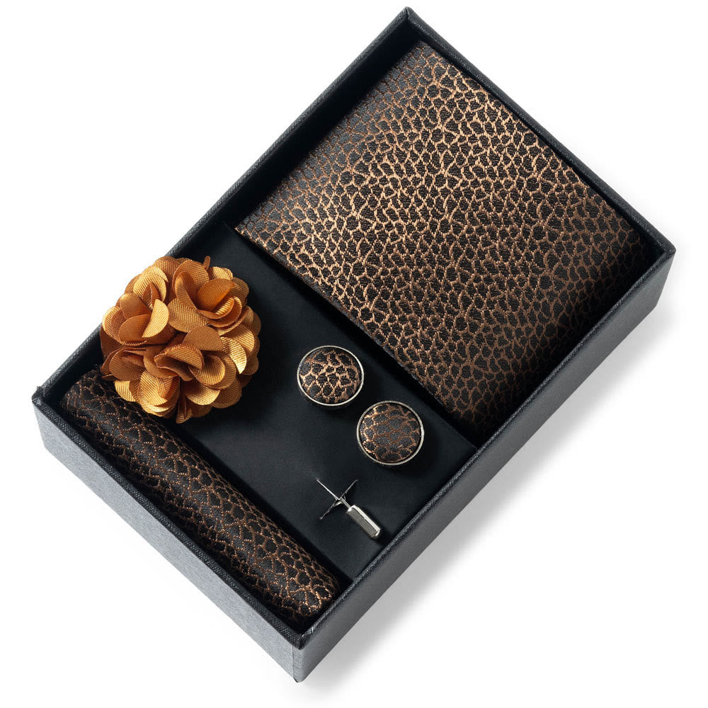 Set da 4 pezzi di cravatta in tessuto fantasia elegante da uomo, fazzoletto da taschino, gemelli e fiore da bavero - Stile n. 20 - image 19