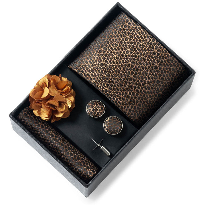 Set da 4 pezzi di cravatta in tessuto fantasia elegante da uomo, fazzoletto da taschino, gemelli e fiore da bavero - Stile n. 20 - image 19