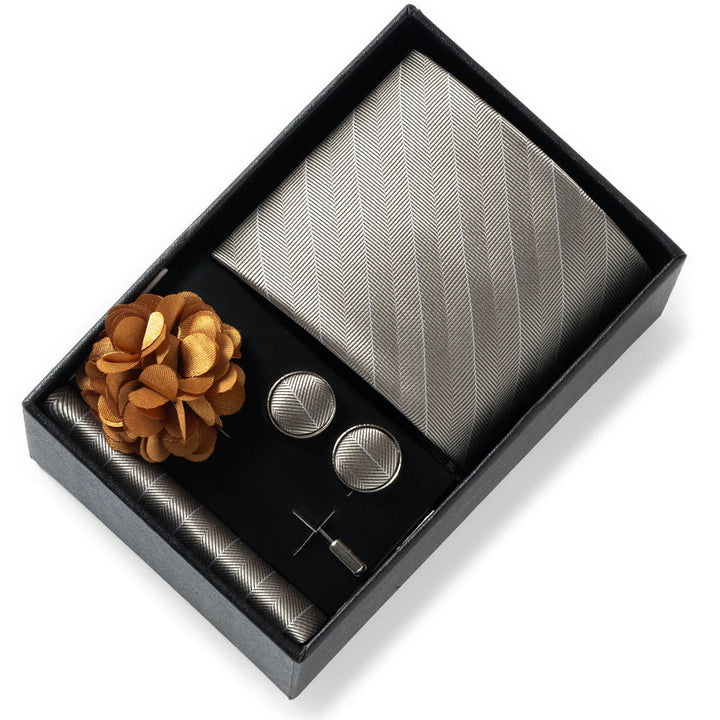 Set da 4 pezzi di cravatta in tessuto fantasia elegante da uomo, fazzoletto da taschino, gemelli e fiore da bavero - Stile n. 24 - image 23