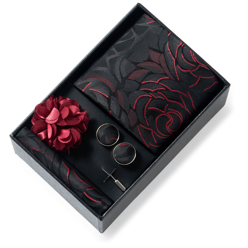 Set da 4 pezzi di cravatta in tessuto fantasia elegante da uomo, fazzoletto da taschino, gemelli e fiore da bavero - Stile n. 26 - image 25