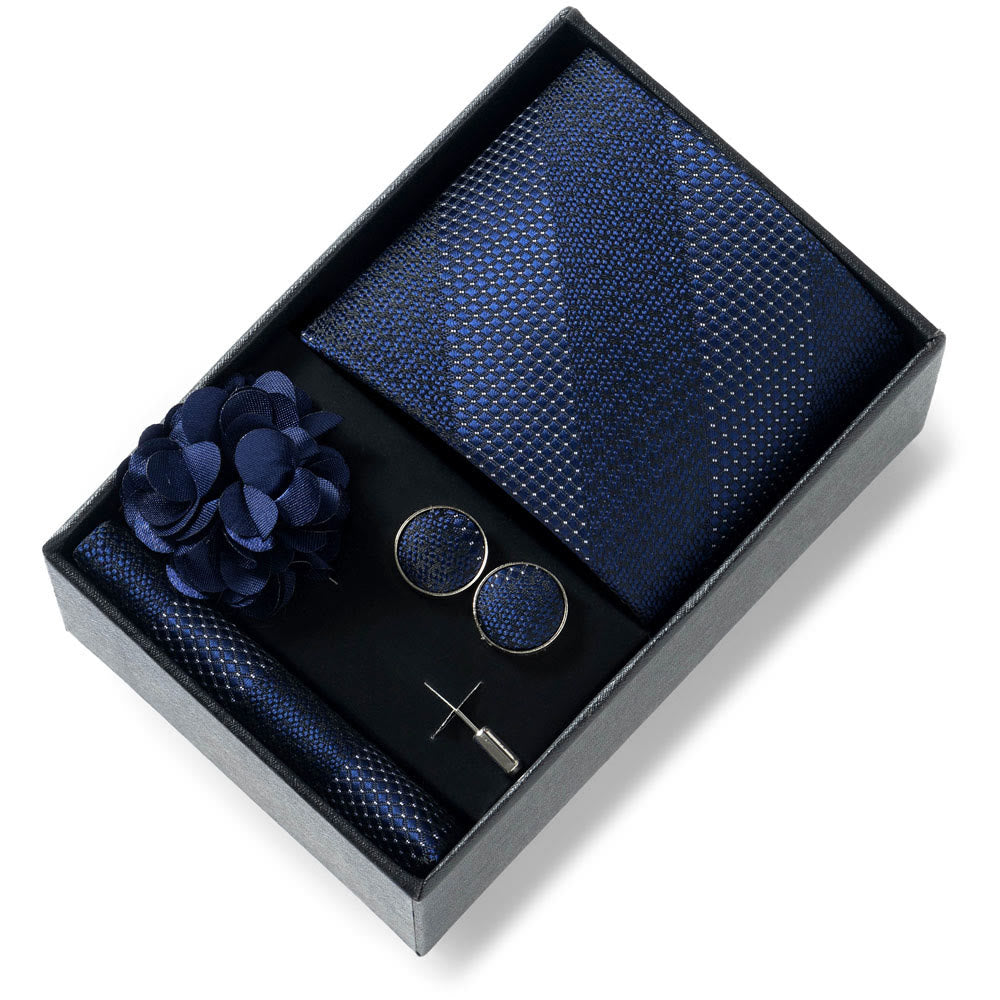 Set da 4 pezzi di cravatta in tessuto fantasia elegante da uomo, fazzoletto da taschino, gemelli e fiore da bavero - Stile n. 16 - image 15