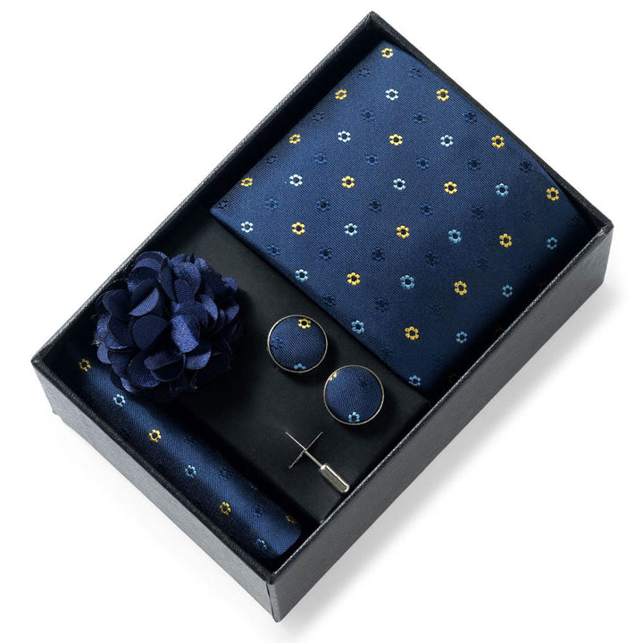 Set da 4 pezzi di cravatta in tessuto fantasia elegante da uomo, fazzoletto da taschino, gemelli e fiore da bavero - Stile n. 54 - image 53