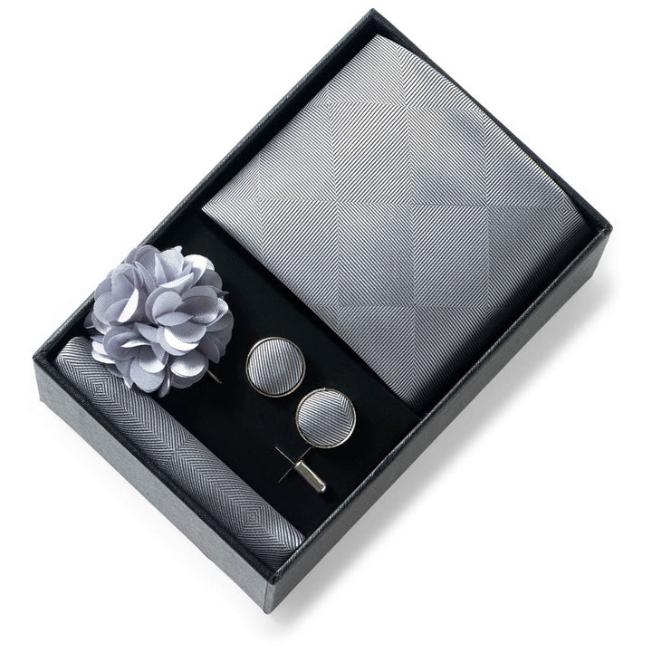 Set da 4 pezzi di cravatta in tessuto fantasia elegante da uomo, fazzoletto da taschino, gemelli e fiore da bavero - Stile n. 25 - image 24