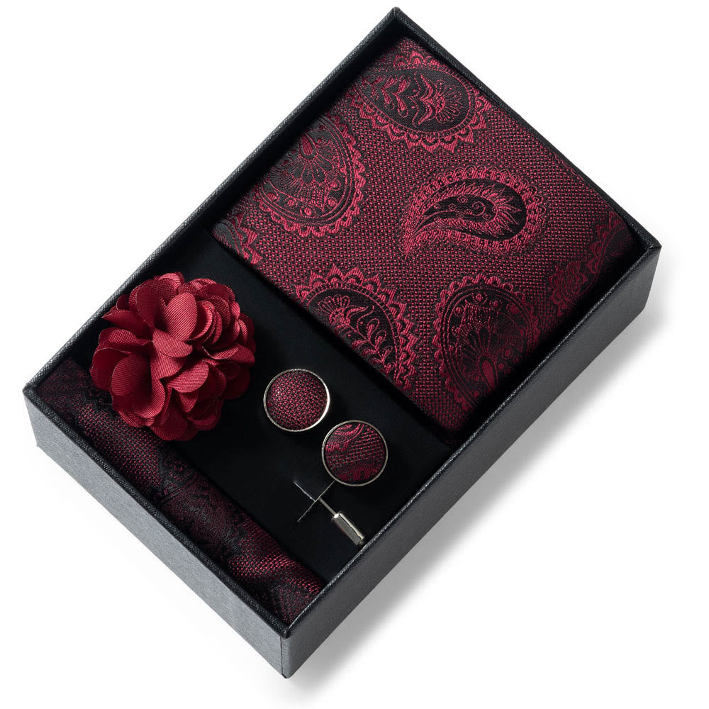 Set da 4 pezzi di cravatta in tessuto fantasia elegante da uomo, fazzoletto da taschino, gemelli e fiore da bavero - Stile n. 31 - image 30