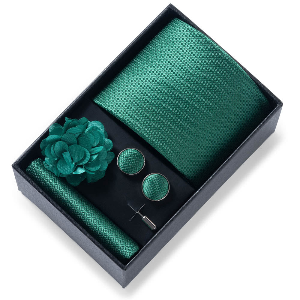 Set da 4 pezzi di cravatta in tessuto fantasia elegante da uomo, fazzoletto da taschino, gemelli e fiore da bavero - Stile n. 40 - image 39