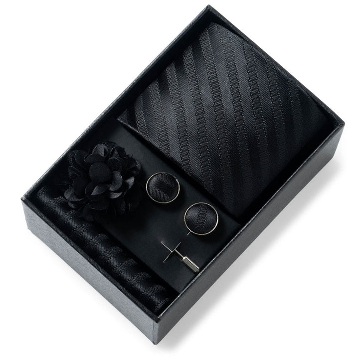 Set da 4 pezzi di cravatta in tessuto fantasia elegante da uomo, fazzoletto da taschino, gemelli e fiore da bavero - Stile n. 12 - image 11