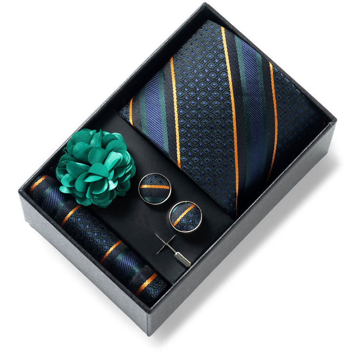 Set da 4 pezzi di cravatta in tessuto fantasia elegante da uomo, fazzoletto da taschino, gemelli e fiore da bavero - Stile n. 22 - image 21