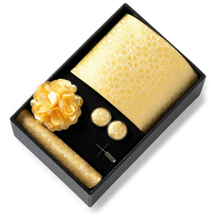 Set da 4 pezzi di cravatta in tessuto fantasia elegante da uomo, fazzoletto da taschino, gemelli e fiore da bavero - Stile n. 7 - image 6