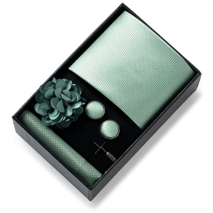 Set da 4 pezzi di cravatta in tessuto fantasia elegante da uomo, fazzoletto da taschino, gemelli e fiore da bavero - Stile n. 36 - image 35