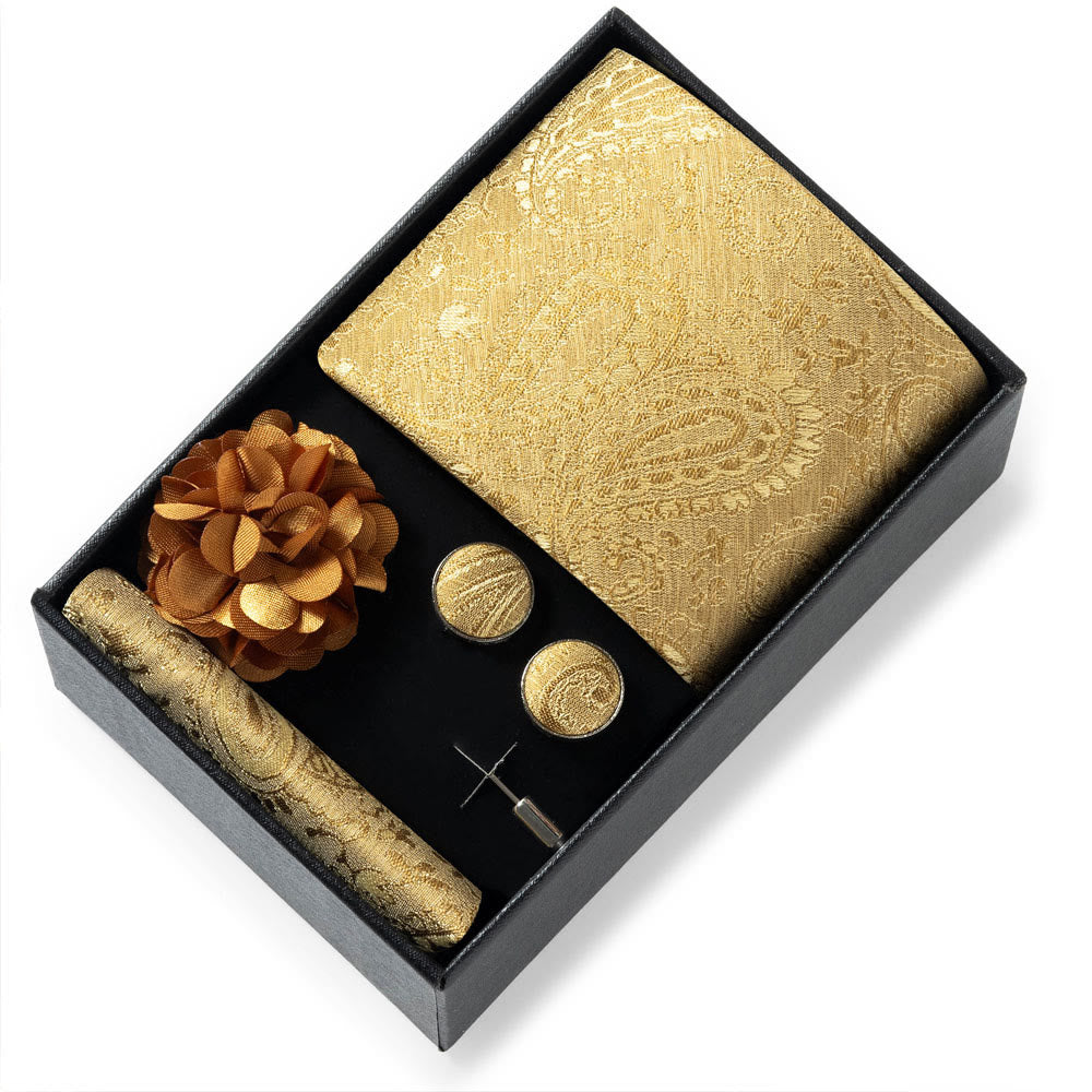 Set da 4 pezzi di cravatta in tessuto fantasia elegante da uomo, fazzoletto da taschino, gemelli e fiore da bavero - Stile n. 47 - image 46