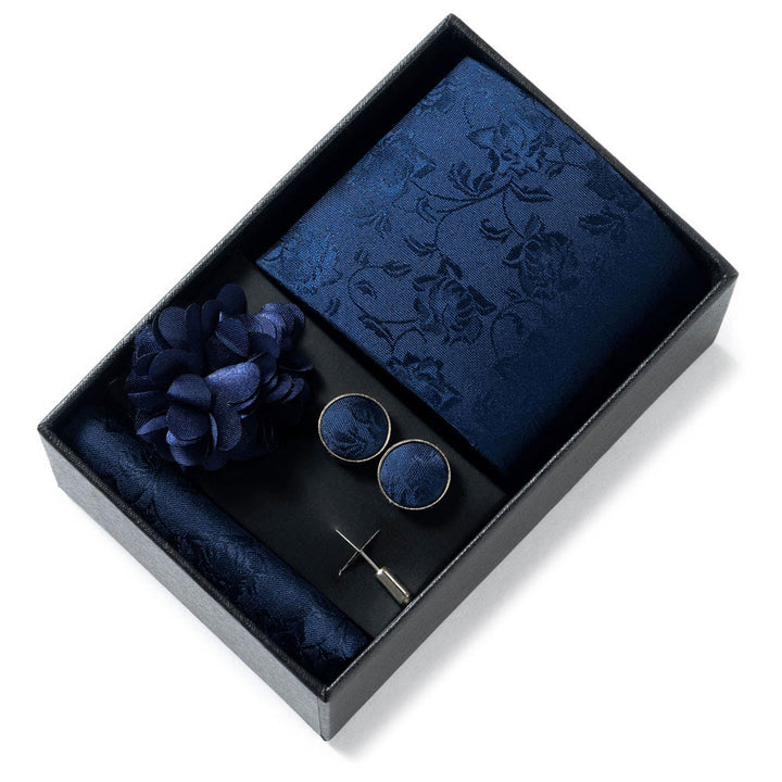 Set da 4 pezzi di cravatta in tessuto fantasia elegante da uomo, fazzoletto da taschino, gemelli e fiore da bavero - Stile n. 10 - image 9