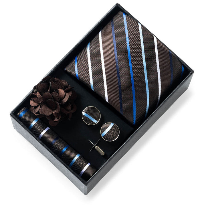 Set da 4 pezzi di cravatta in tessuto fantasia elegante da uomo, fazzoletto da taschino, gemelli e fiore da bavero - Stile n. 34 - image 33