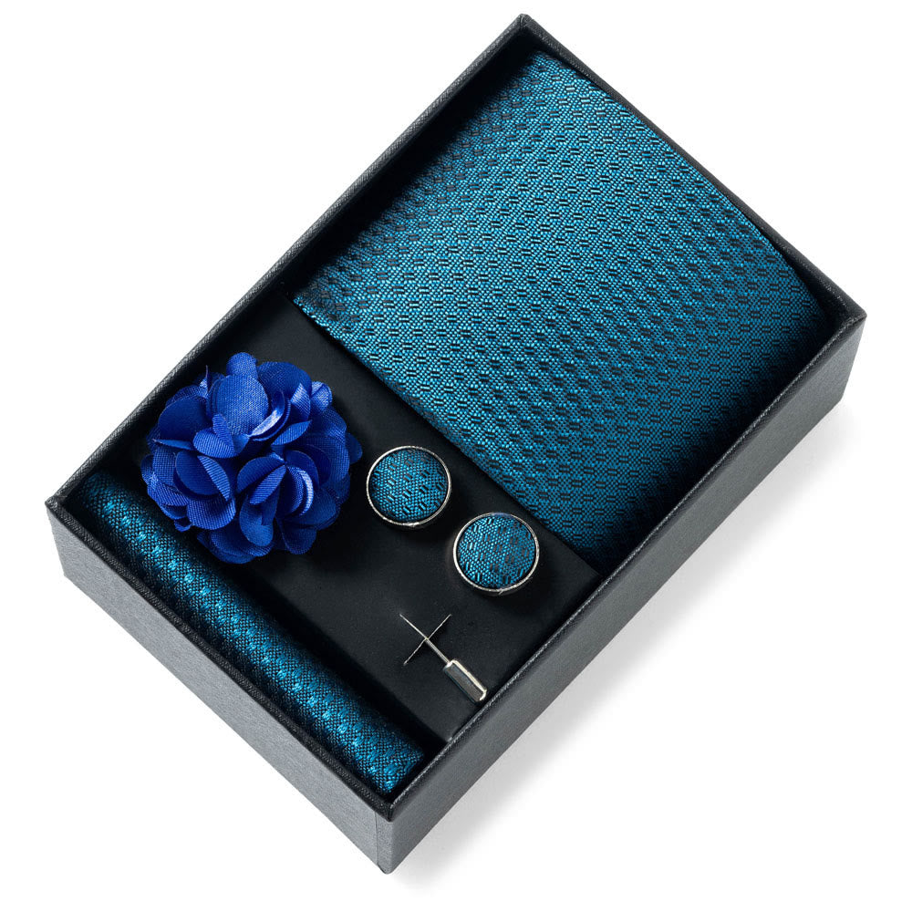 Set da 4 pezzi di cravatta in tessuto fantasia elegante da uomo, fazzoletto da taschino, gemelli e fiore da bavero - Stile n. 19 - image 18