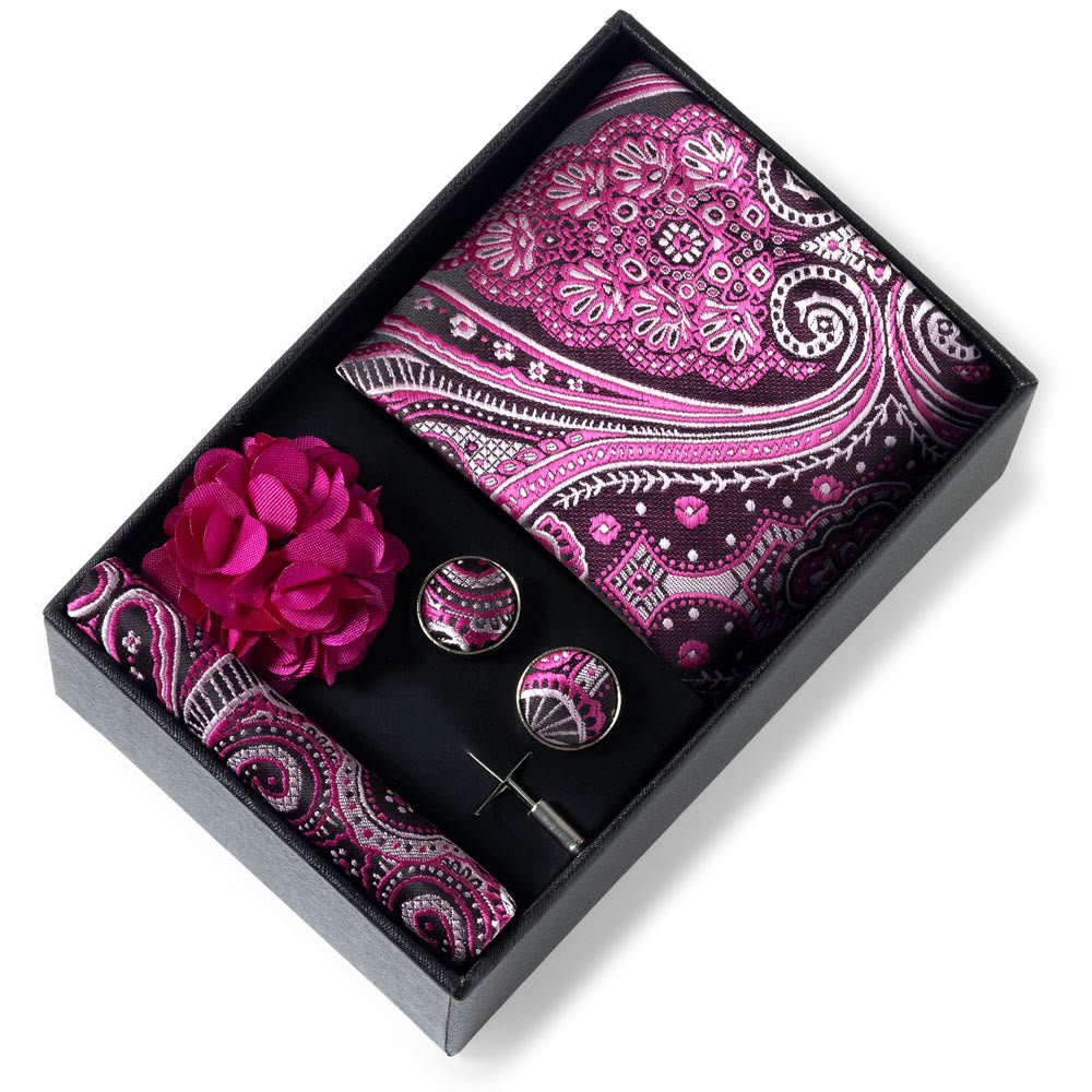 Set da 4 pezzi di cravatta in tessuto fantasia elegante da uomo, fazzoletto da taschino, gemelli e fiore da bavero - Stile n. 42 - image 41