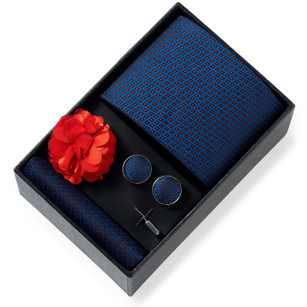 Set da 4 pezzi di cravatta in tessuto fantasia elegante da uomo, fazzoletto da taschino, gemelli e fiore da bavero - Stile n. 29 - image 28