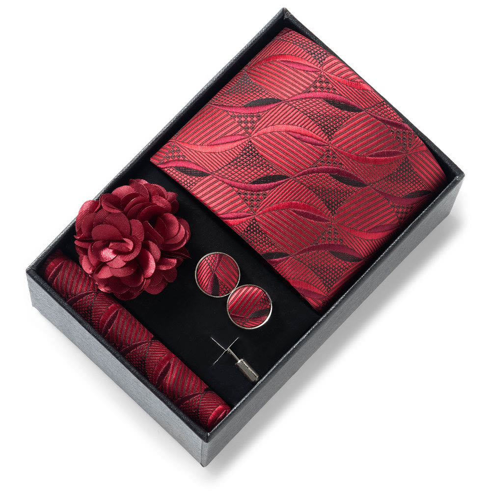 Set da 4 pezzi di cravatta in tessuto fantasia elegante da uomo, fazzoletto da taschino, gemelli e fiore da bavero - Stile n. 44 - image 43