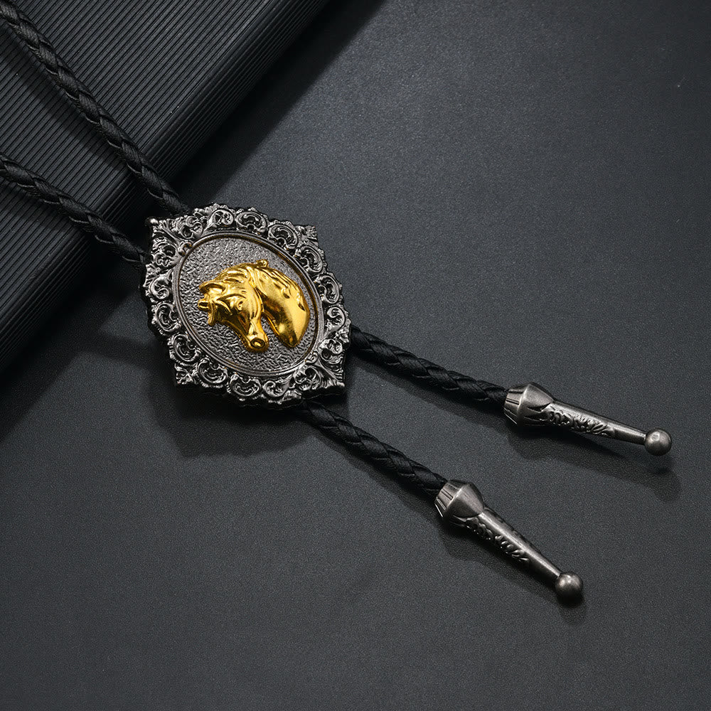Cravatta Bolo in metallo intagliato vintage con emblema a testa di cavallo e toro - Cavallo - image 1