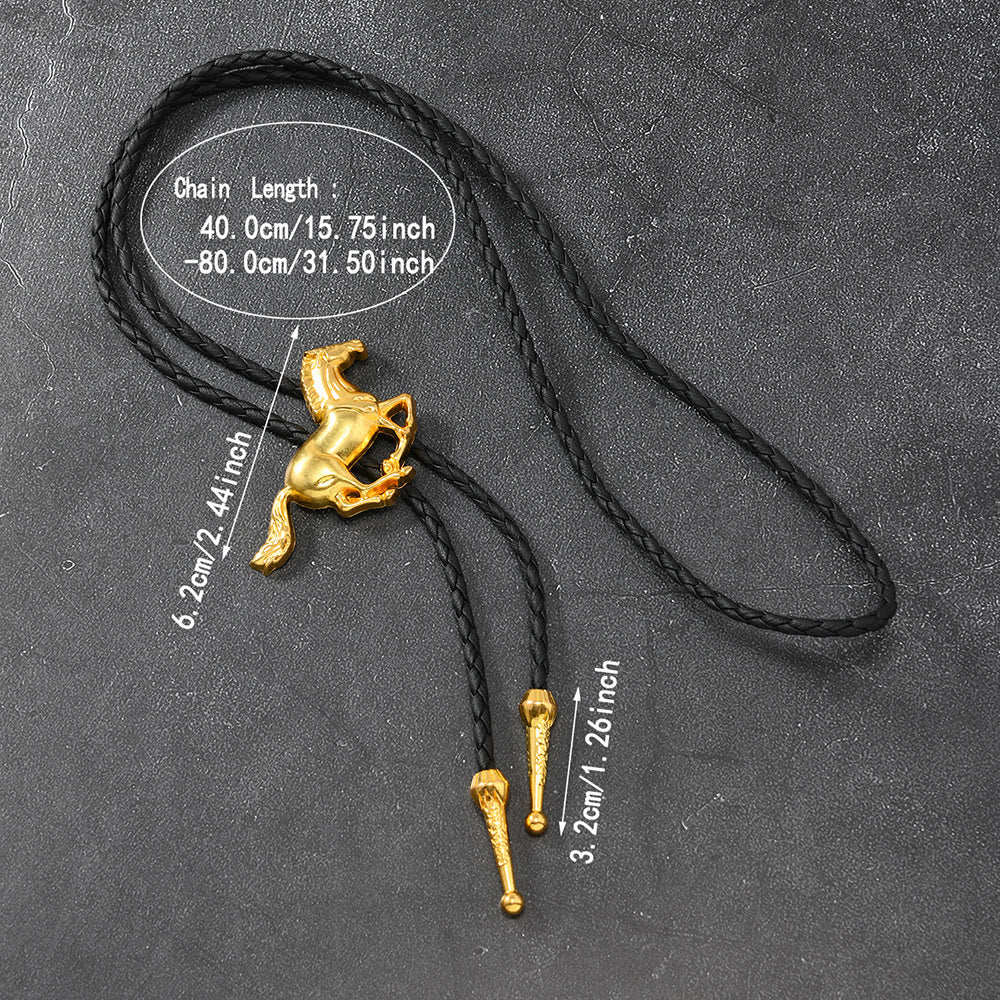 Cravatta Bolo in metallo vintage con emblema del cavallo al galoppo - image 4