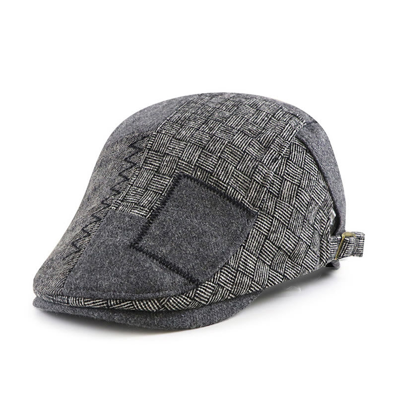 Cappello da giornalaio con basco cucito e patchwork intrecciato - Grigio scuro - Regolabile (22 1/2"-23 1/4") - image 1