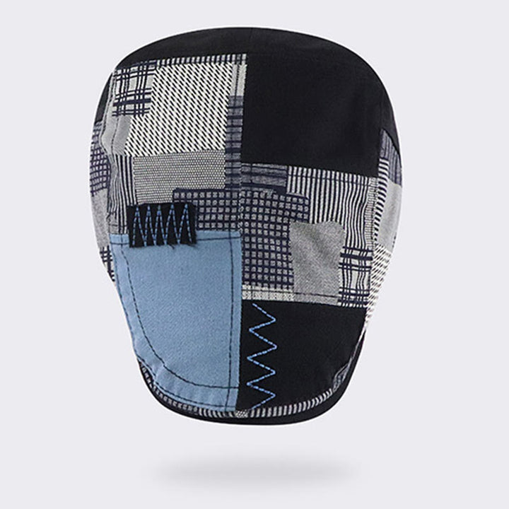 Cappello basco da giornalaio artigianale patchwork multi-texture con cuciture a zig-zag - image 2