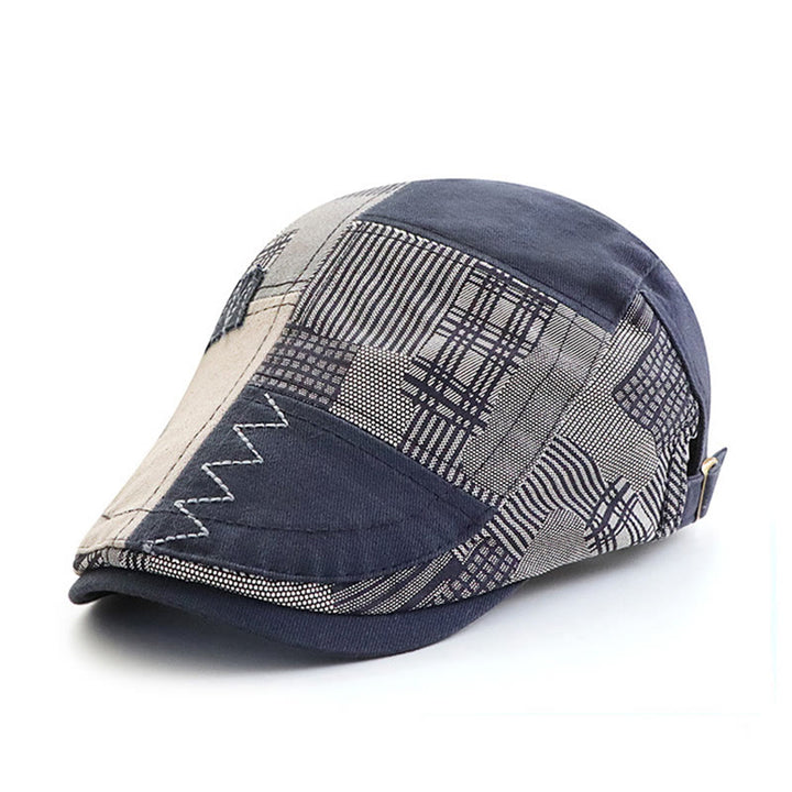 Cappello basco da giornalaio artigianale patchwork multi-texture con cuciture a zig-zag - Blu scuro - Regolabile (22"-23 5/8") - image 5