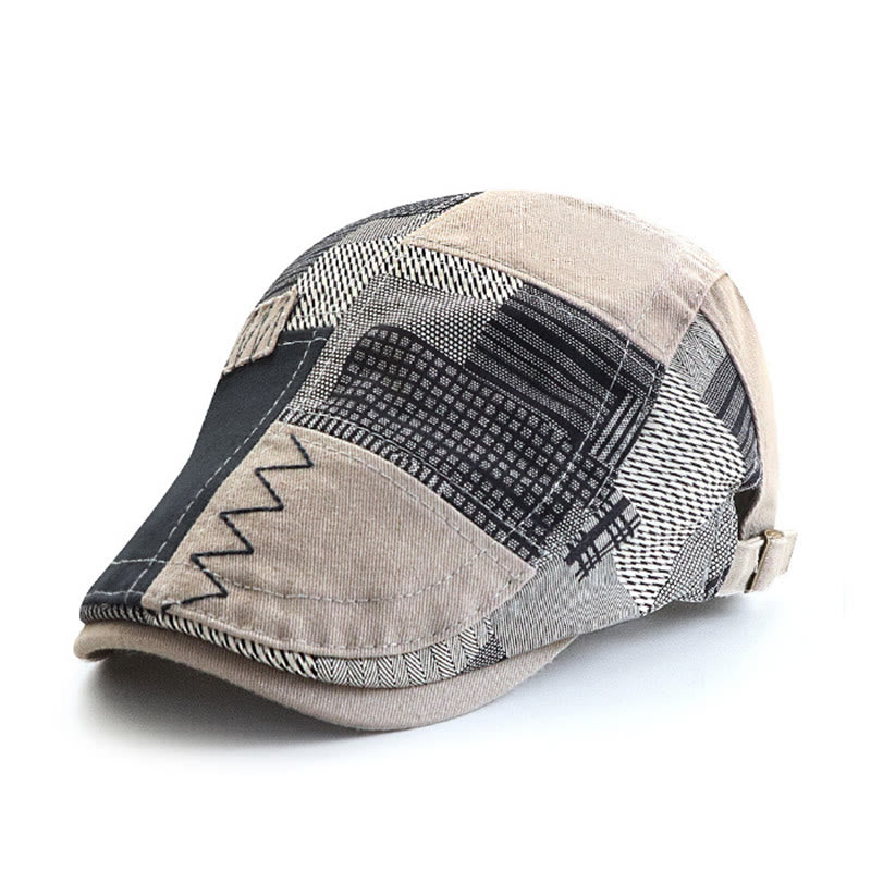 Cappello basco da giornalaio artigianale patchwork multi-texture con cuciture a zig-zag - Grigio chiaro - Regolabile (22"-23 5/8") - image 0
