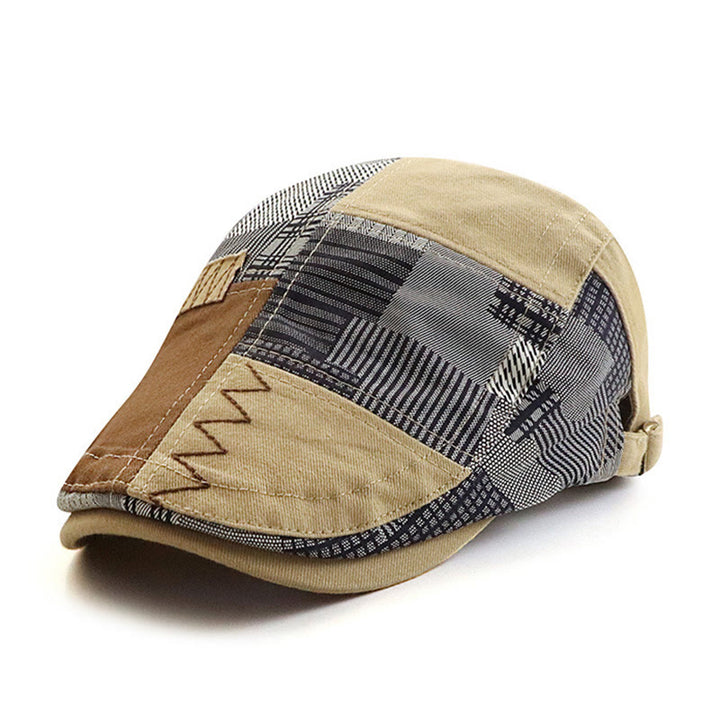 Cappello basco da giornalaio artigianale patchwork multi-texture con cuciture a zig-zag - Giallo - Regolabile (22"-23 5/8") - image 6