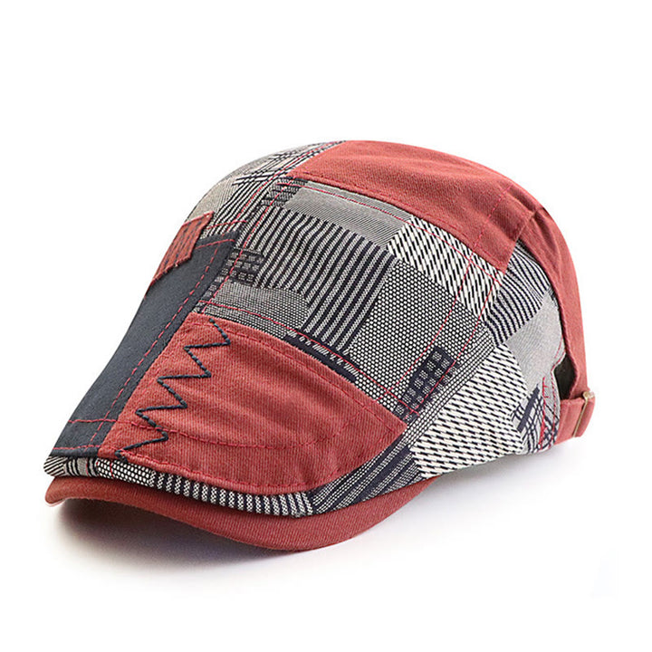 Cappello basco da giornalaio artigianale patchwork multi-texture con cuciture a zig-zag - Rosso - Regolabile (22"-23 5/8") - image 7