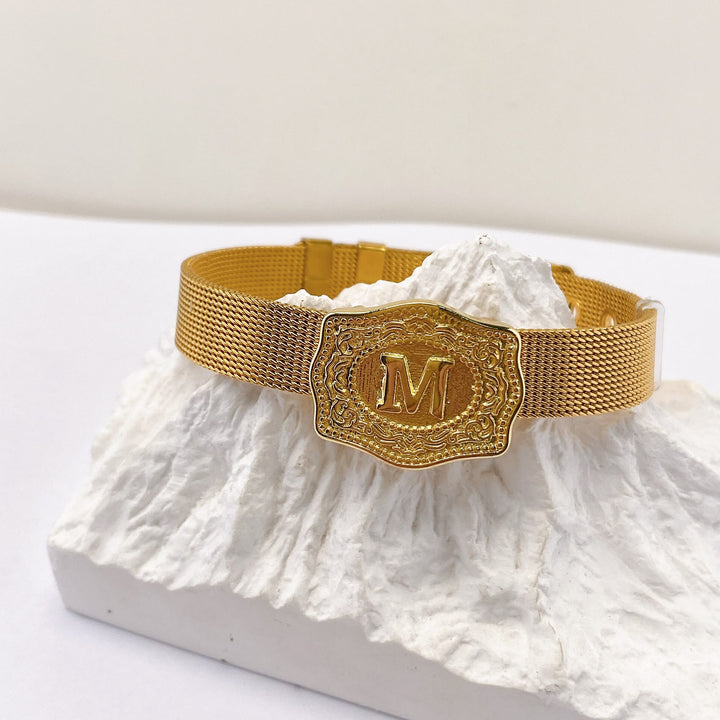 Bracciale glamour con iniziale incisa color oro - M - image 12