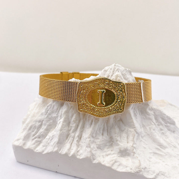 Bracciale glamour con iniziale incisa color oro - I - image 8