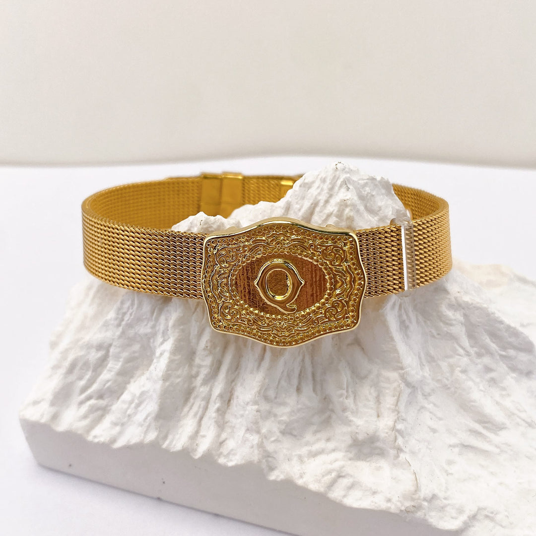 Bracciale glamour con iniziale incisa color oro - Q - image 16