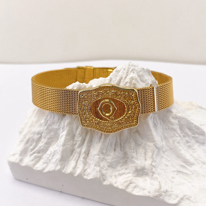Bracciale glamour con iniziale incisa color oro - Q - image 16