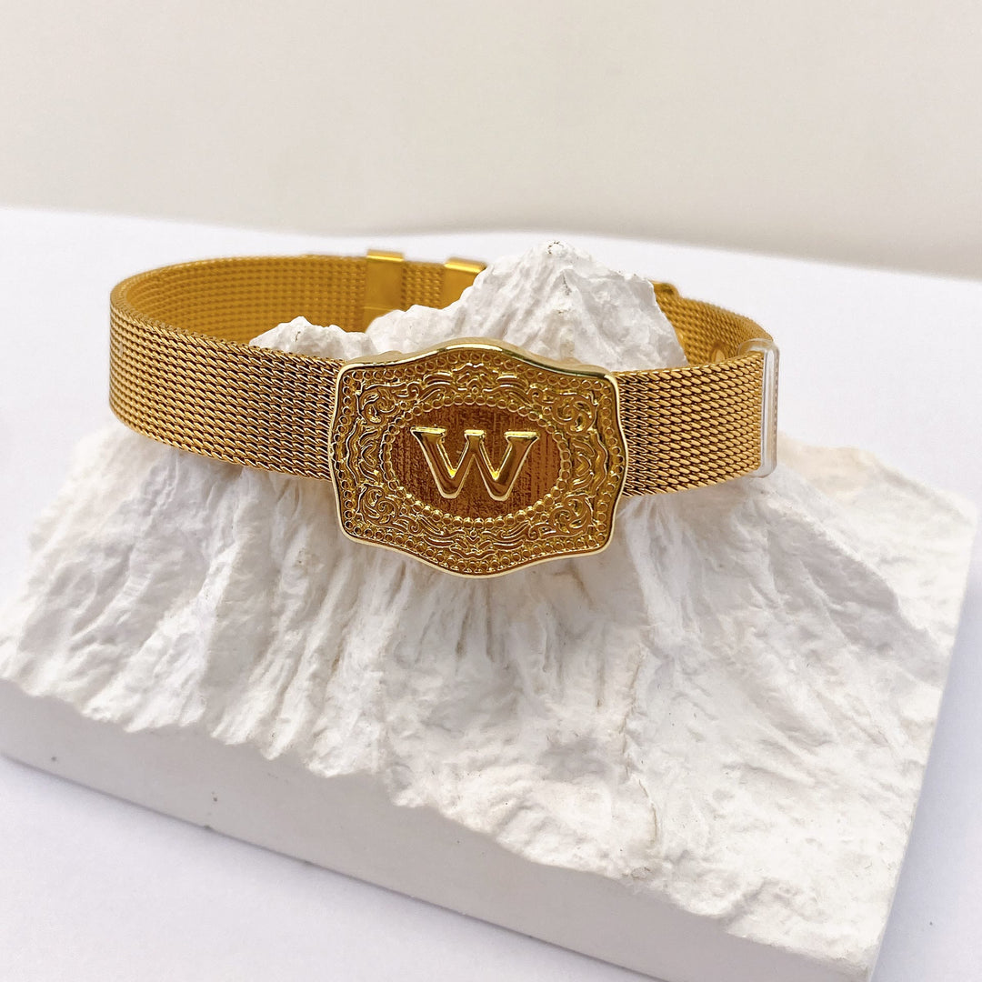 Bracciale glamour con iniziale incisa color oro - W - image 22