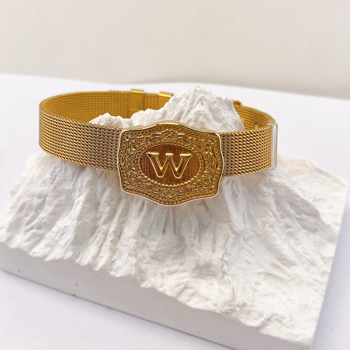 Bracciale glamour con iniziale incisa color oro - W - image 22