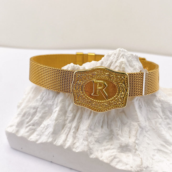 Bracciale glamour con iniziale incisa color oro - R - image 17