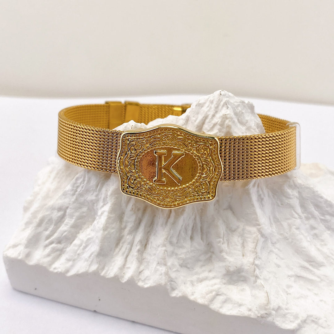 Bracciale glamour con iniziale incisa color oro - K - image 10