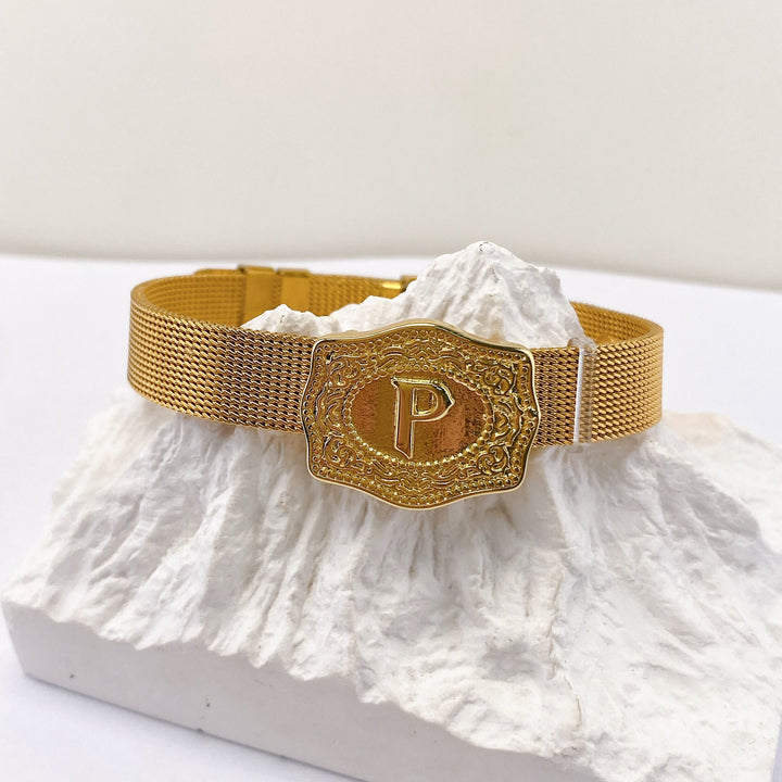 Bracciale glamour con iniziale incisa color oro - P - image 15