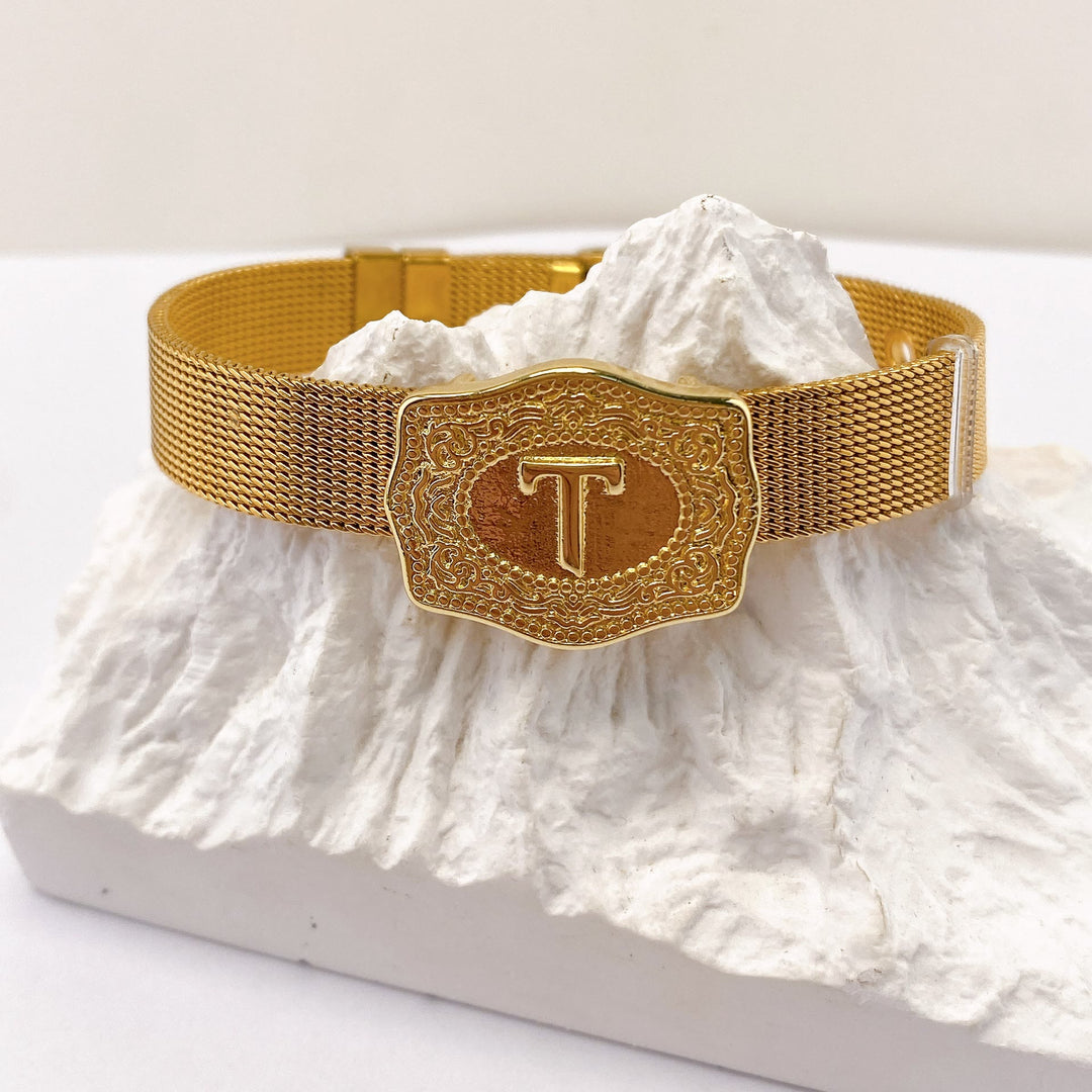 Bracciale glamour con iniziale incisa color oro - T - image 19