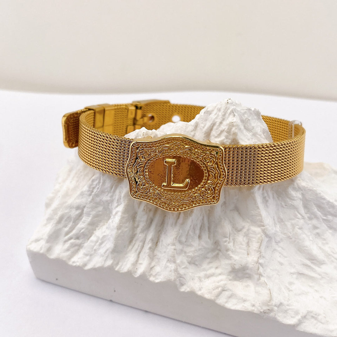 Bracciale glamour con iniziale incisa color oro - L - image 11