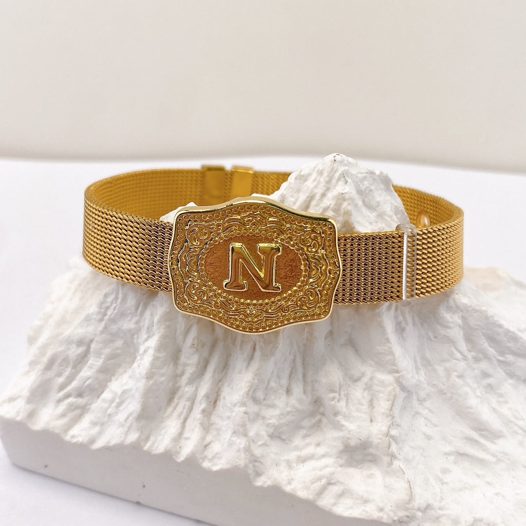 Bracciale glamour con iniziale incisa color oro - N - image 13