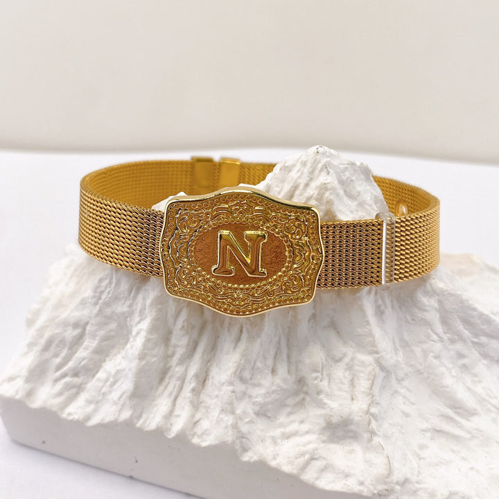 Bracciale glamour con iniziale incisa color oro - N - image 13