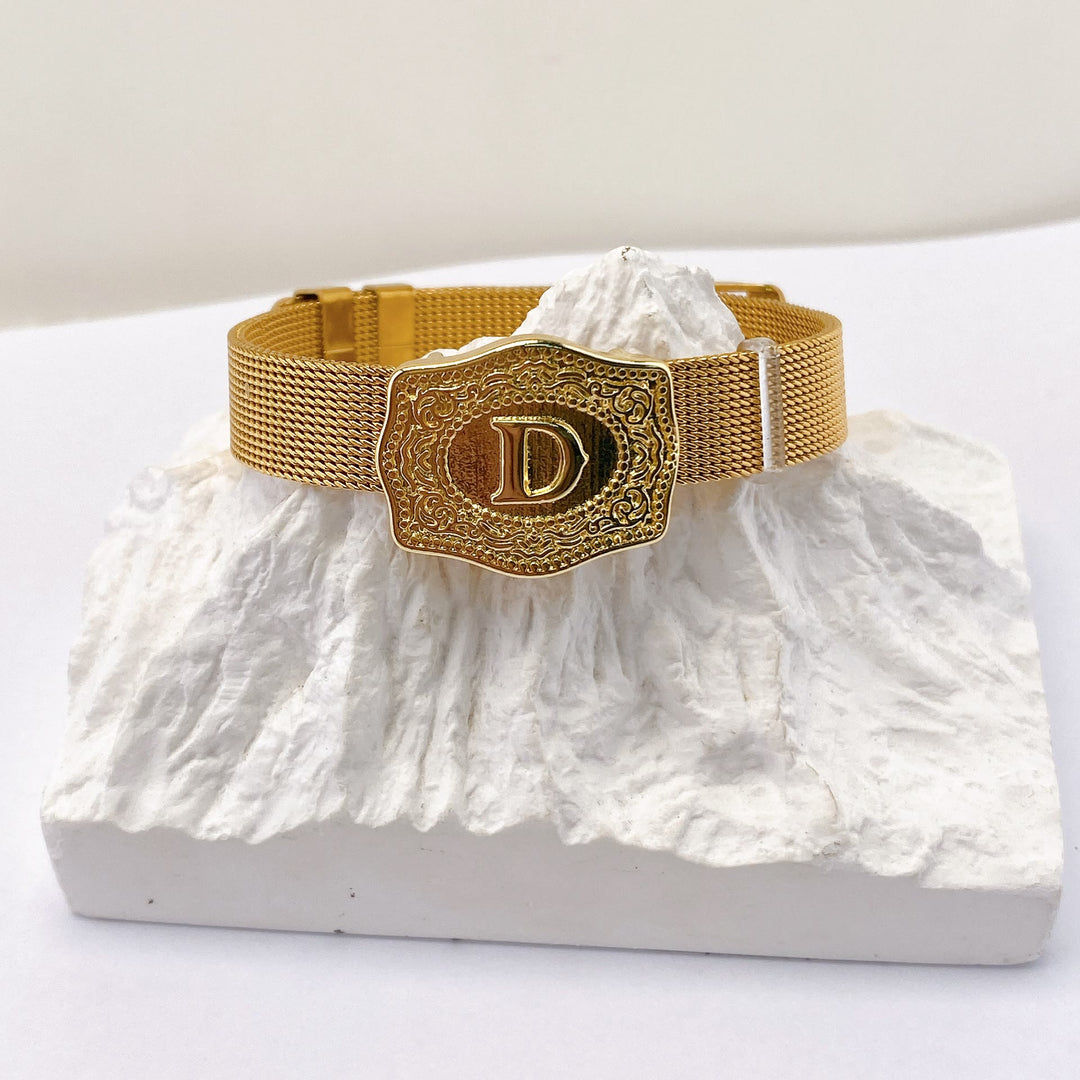 Bracciale glamour con iniziale incisa color oro - D - image 3
