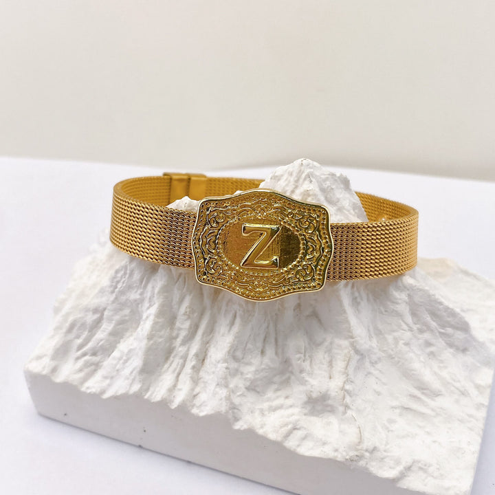 Bracciale glamour con iniziale incisa color oro - Z - image 25