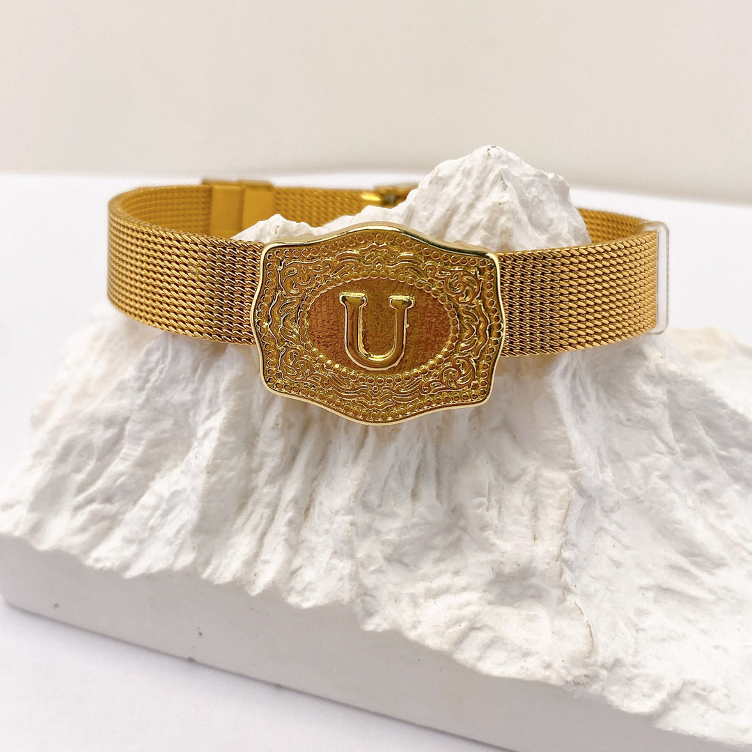 Bracciale glamour con iniziale incisa color oro - U - image 20