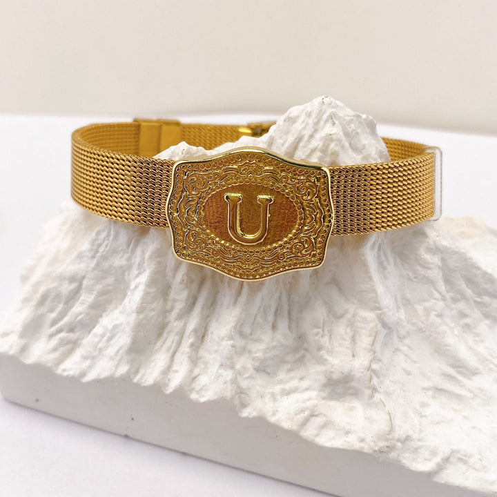 Bracciale glamour con iniziale incisa color oro - U - image 20