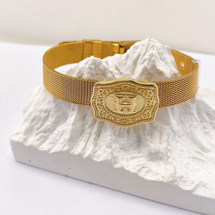 Bracciale glamour con iniziale incisa color oro - H - image 7