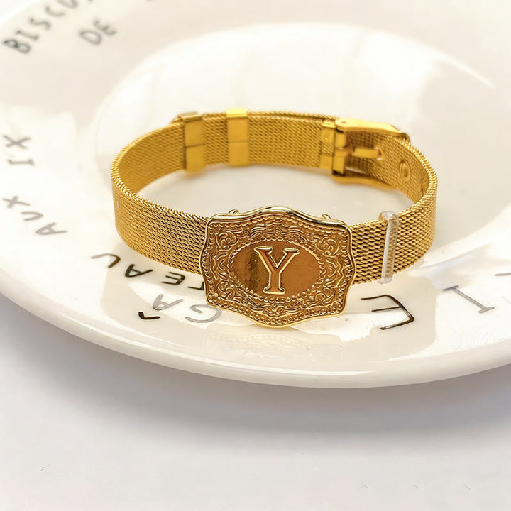 Bracciale glamour con iniziale incisa color oro - Y - image 24