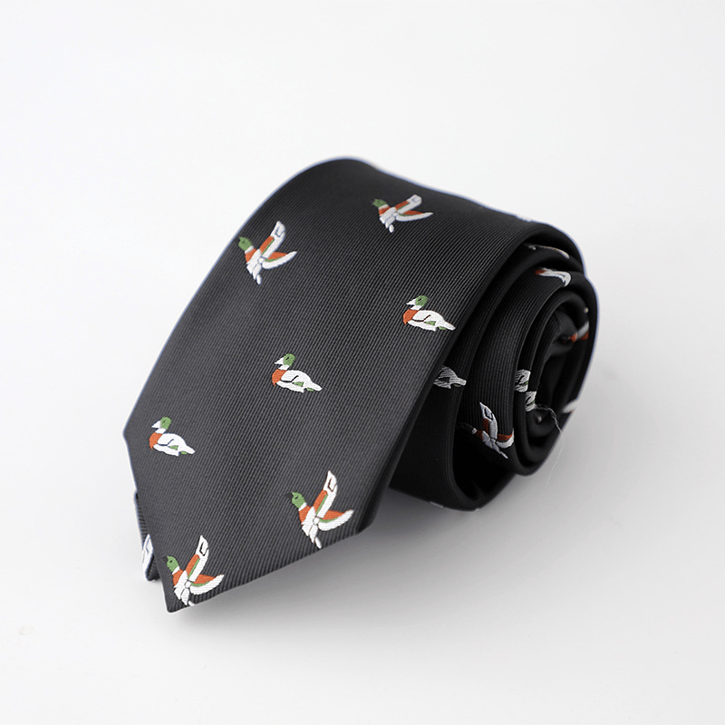 Cravatta nera da uomo annodata a mano con motivo a papera - Nero - image 0