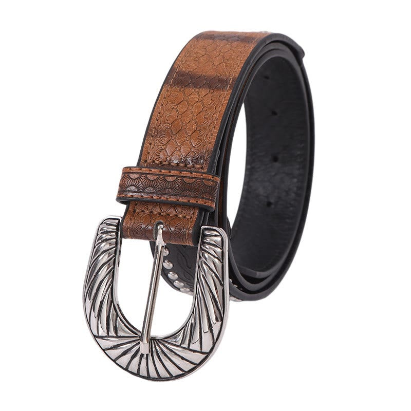 Cintura da donna con fibbia ad ago in argento retrò e motivo a serpentina - Caffè leggero - 38 - image 3