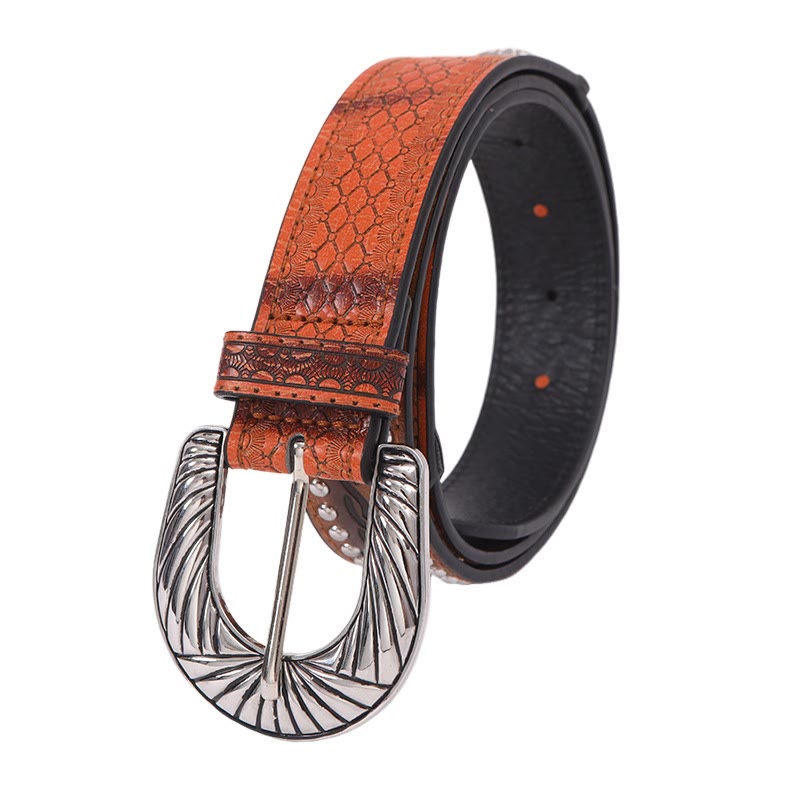 Cintura da donna con fibbia ad ago in argento retrò e motivo a serpentina - Marrone giallastro - 38 - image 4